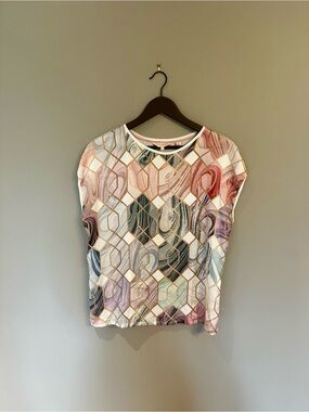 Ted Baker Multicolor Abstract Geo Cap Sleeve Top